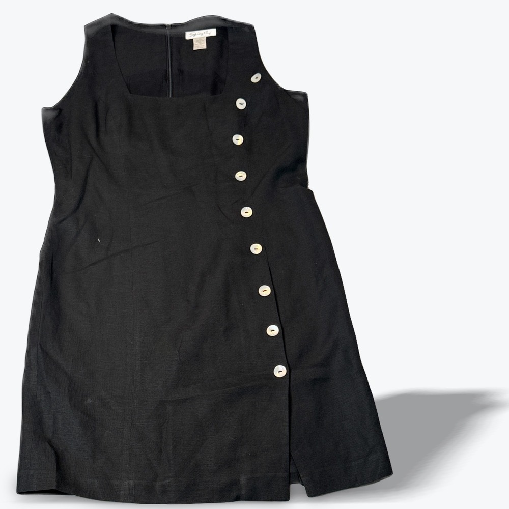 Spiegel Black Linen Blend‎ Sleeveless Square Neck Button Front Dress Size 8